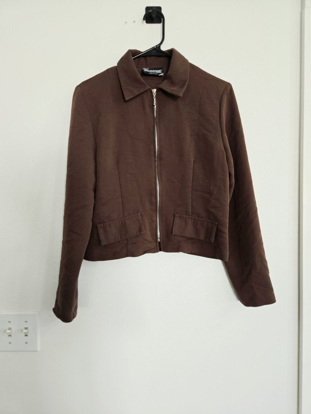 Vintage 90s Inclinations Brown Cropped Zip Jacket Made in USA Women's
